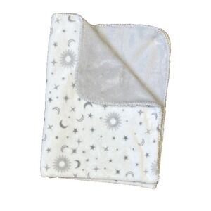 ALDI Little Journey Sun Moon Star Baby Blanket Lovey Gray White Fleece